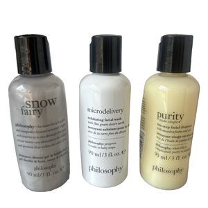Philosophy LOT 3 Cleansing Facial Cleanser, Exfoliator & Snow Fairy Shower Gel